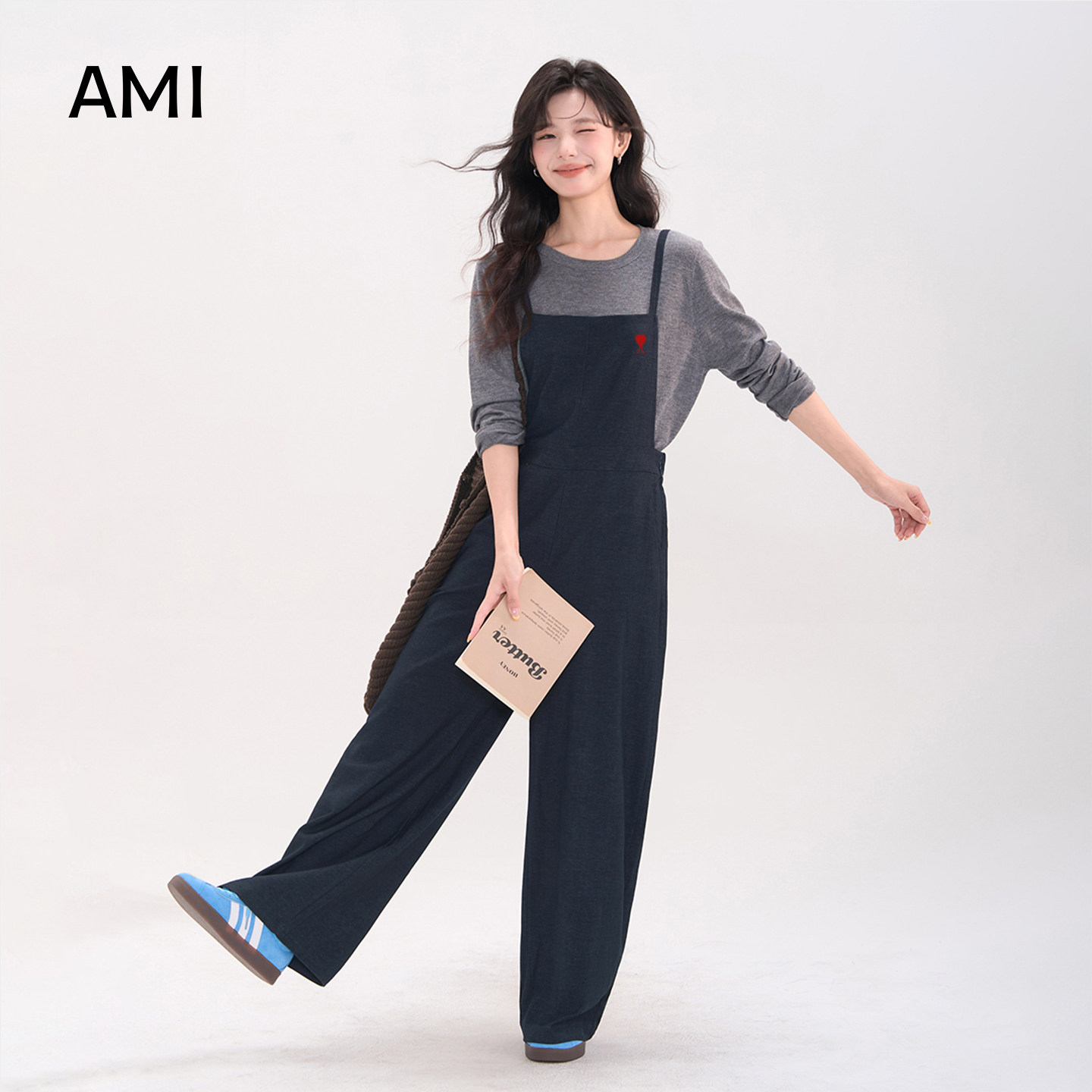 AMI美式复古背带裤女冬秋2025新款垂感休闲长裤直筒阔腿裤百搭,女装/女士精品,背带裤,淘宝优惠券,粉丝福利购,淘宝优惠卷