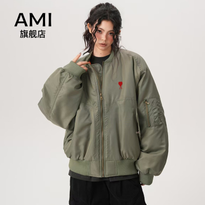 AMI旗舰店美式飞行员夹克棉服女秋冬季短款夹棉棒球服外套bomber