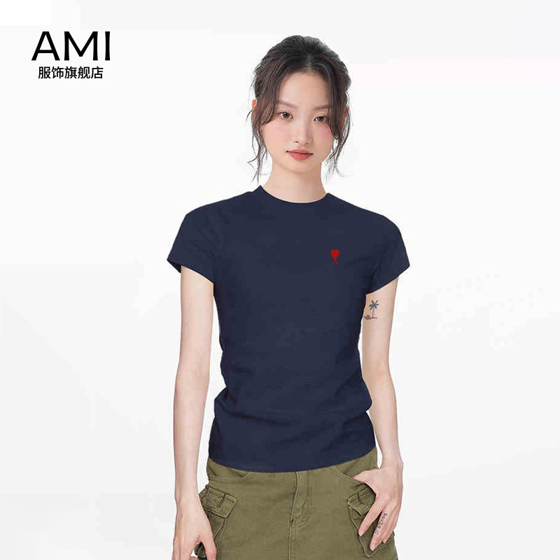 AMI官方 2026美式藏蓝色26衫短袖t恤女春季新款正品修身2026打