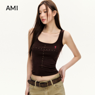AMI官方美式复古咖色吊带背心女春季内搭外穿修身显瘦无袖辣妹U领