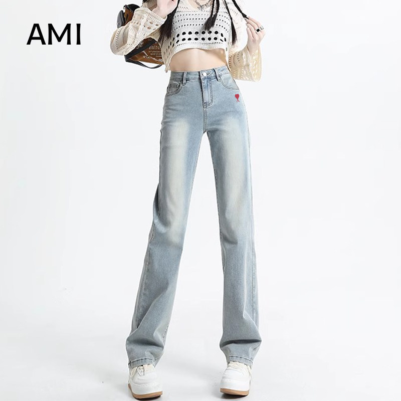 AMI官方 2026美式浅蓝色复古直筒牛仔裤女春季高腰正品修身休闲长