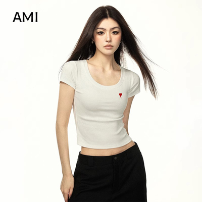 AMI官方旗舰店美式白色U领26衫短袖T恤女夏季薄款正品修身露脐