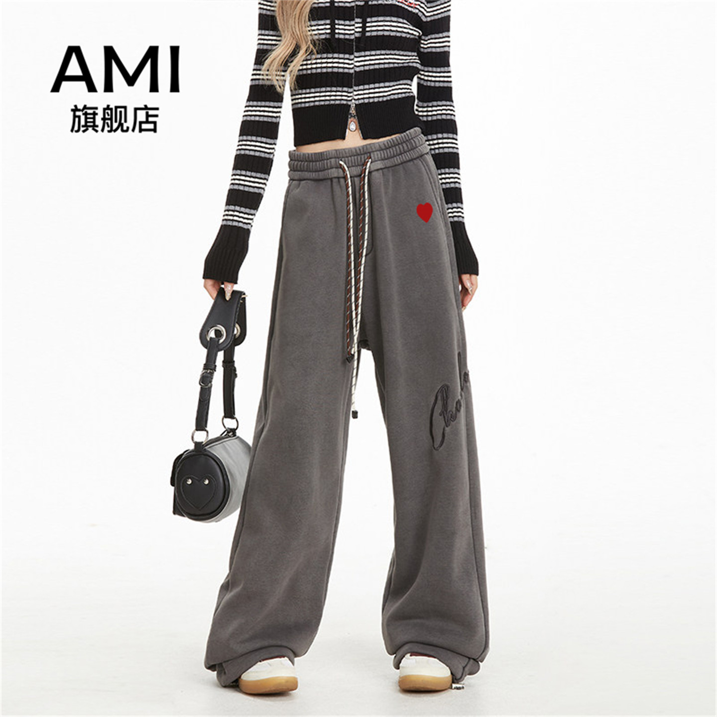 AMI官方潮牌卫裤女秋季宽松美式复古hiphop垂感休闲直筒运动长裤图片