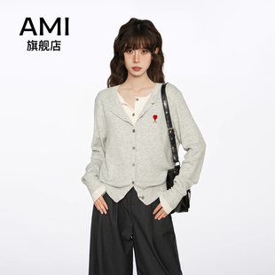 AMI官方假两件针织开衫女初春季初春春季高级感内搭打底毛衣外套