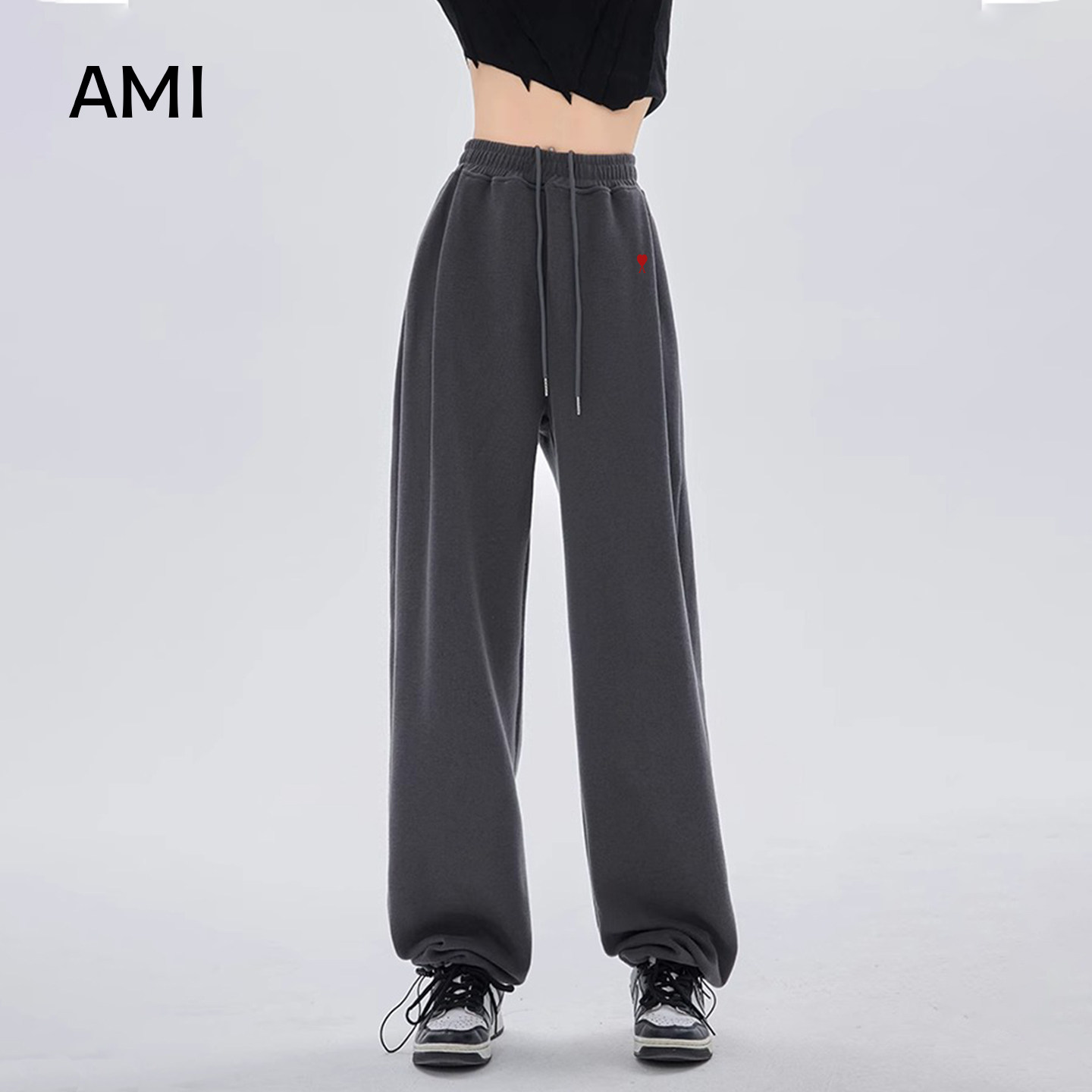 AMI官方 2026美式宽松直筒束脚休闲卫裤女春初春新款正品小个子阔