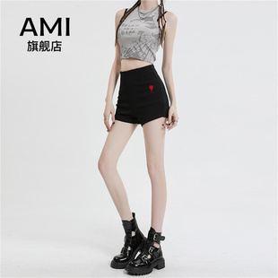 AMI官方美式辣妹打底短裤女秋小个子黑色外穿高腰紧身弹力防走光