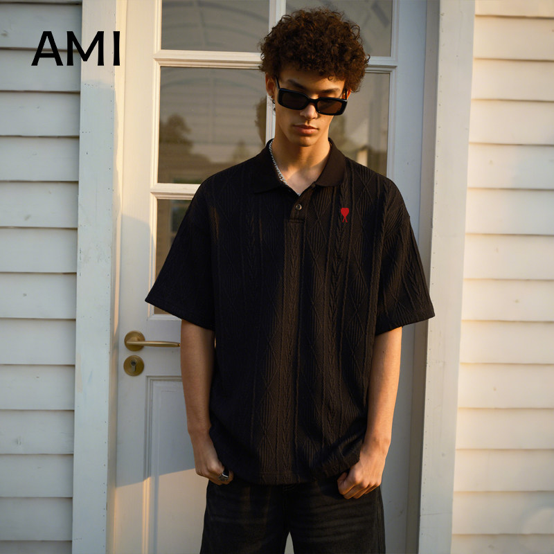 AMI官方2026美式复古针织polo衫短袖T恤男士春新款潮牌正品休闲T