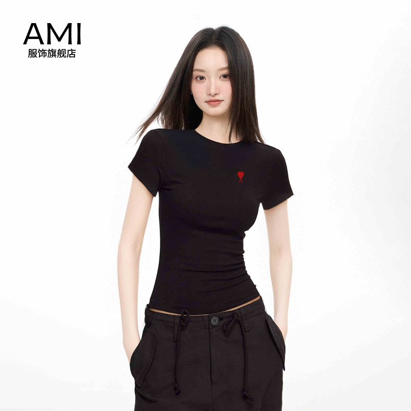 AMI官方2026美式纯色圆领26衫短袖t恤女春季新款正品修身2026上