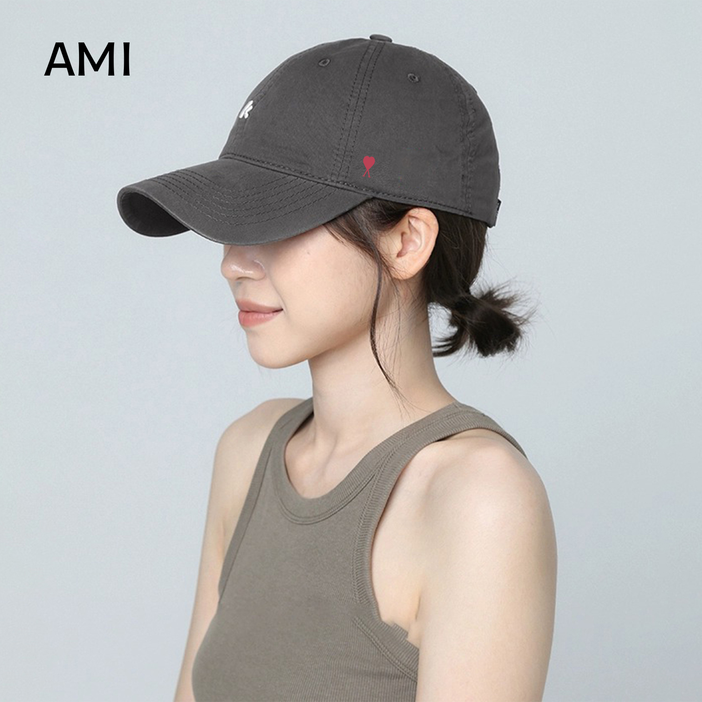 AMI 2025美式字母K刺绣软顶棒球帽女显脸小大头围正品防晒遮阳帽