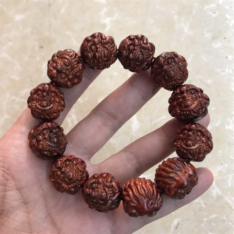 小叶紫檀招财貔貅手串2.0佛珠手链男女士文O玩红木质手把件情侣款