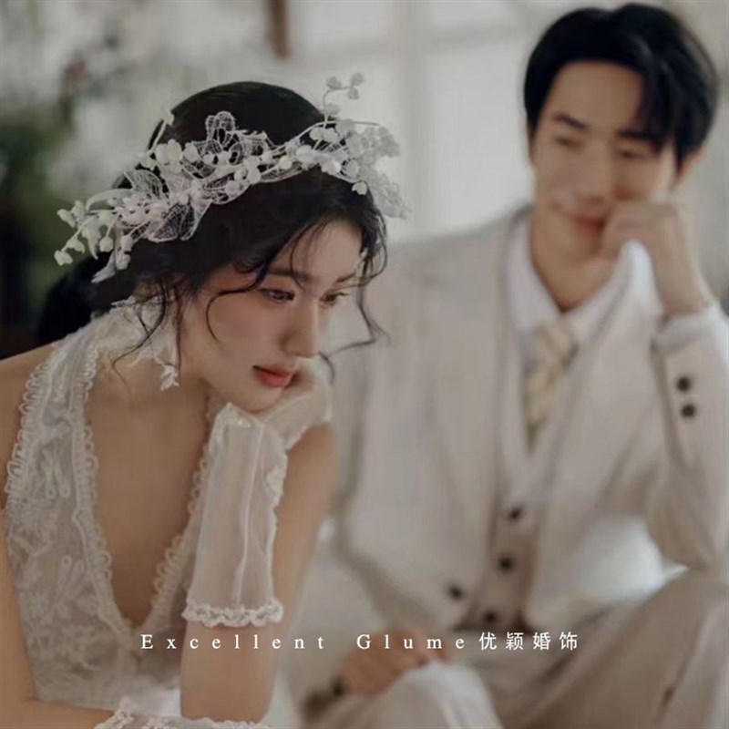 仙美新娘头饰森系蕾丝铃兰花发箍A韩式发饰婚纱礼服影楼拍照配饰