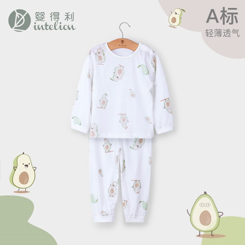 婴得利儿童家居服男女宝宝空调服夏季薄款男童内衣套装纯棉睡衣图片