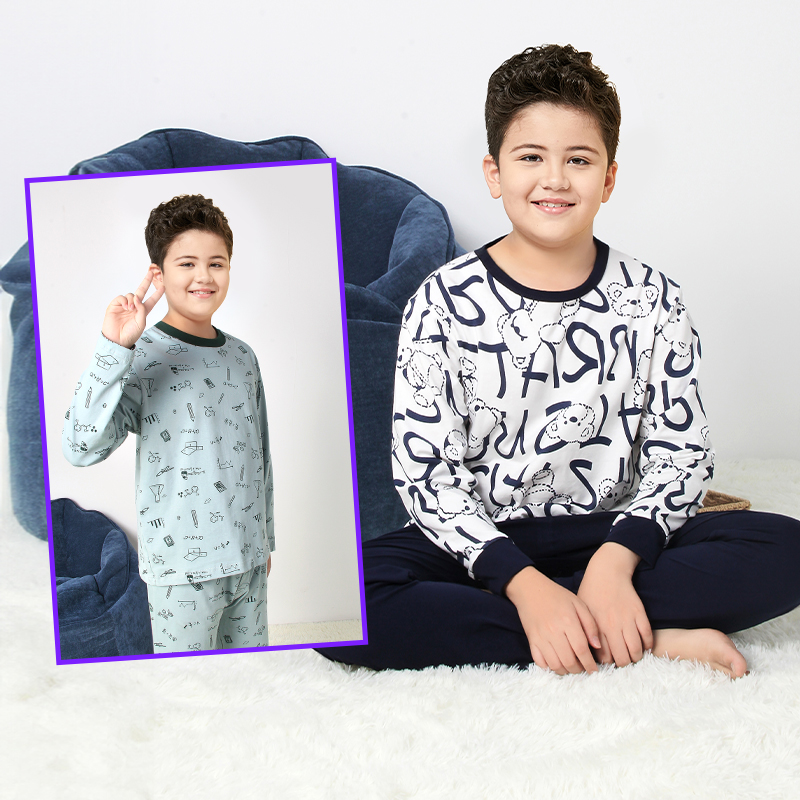 胖童秋衣秋裤男童加肥加大青少年纯棉大男孩睡衣儿童纯棉内衣套装