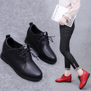 珍妮公主英伦小皮鞋女秋季新w款系带休闲内增高单鞋防滑舒适女鞋