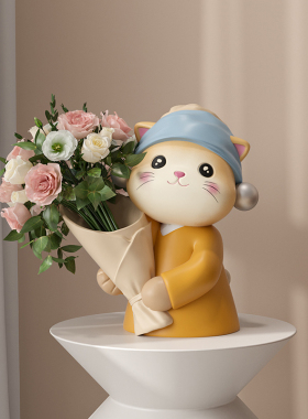 创意猫咪花瓶摆件客厅玄关办公室桌面房间装饰品乔迁新居结婚礼物