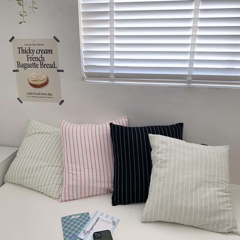 多巴胺色系条纹全棉抱枕套色织水洗棉纯棉方枕套50*50靠枕套