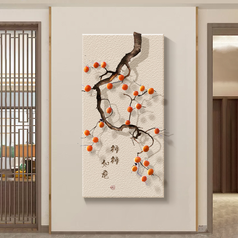 3D立体浮雕实物玄关装饰画入户过道走廊尽头新中式壁画寓意好挂画