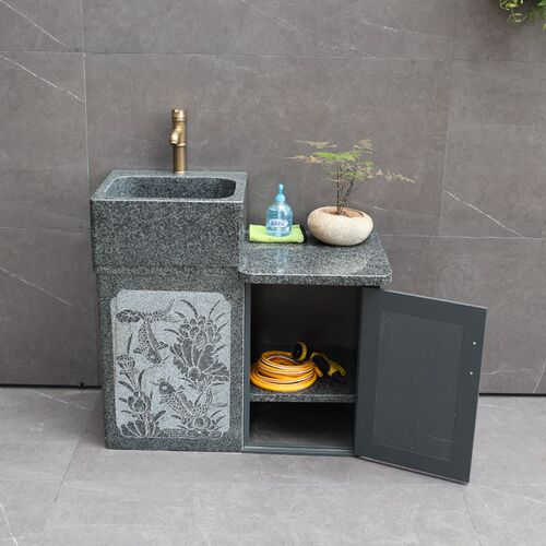 天然大理石材洗手盆柜组合一体庭院水池台盆花岗岩落地式水槽家用