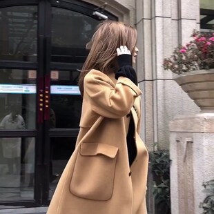 高端双面羊绒大衣女中长版2023年秋冬新款双排扣羊毛廓形毛呢外套