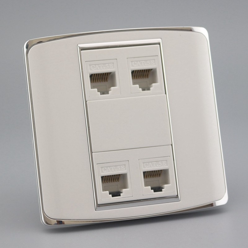 86型钢架面板4口免打网线插座面板4位电脑开关插座四口网络面板