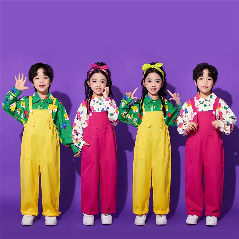 六一儿童啦啦队演出服幼儿园啦啦操表演服小学生舞蹈服背带裤套装