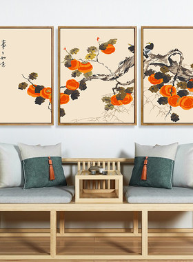 数字油画diy手工填色油彩画事事如意新中式三联画国画客厅装饰画