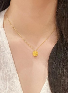 金包银爆闪拉丝小方糖吊坠项链女轻奢小众锁骨链毛衣链送女友礼物