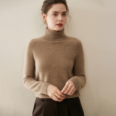 商场专柜同款100山羊绒女高翻领纯山羊绒衫秋冬毛衣宽松舒适羊绒