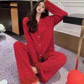 红色软绵绵半边绒睡衣女秋冬季 圣诞元 旦新年款 保暖半边绒家居服