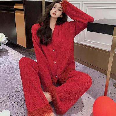 冬季女款高级感纯色珊瑚绒睡衣