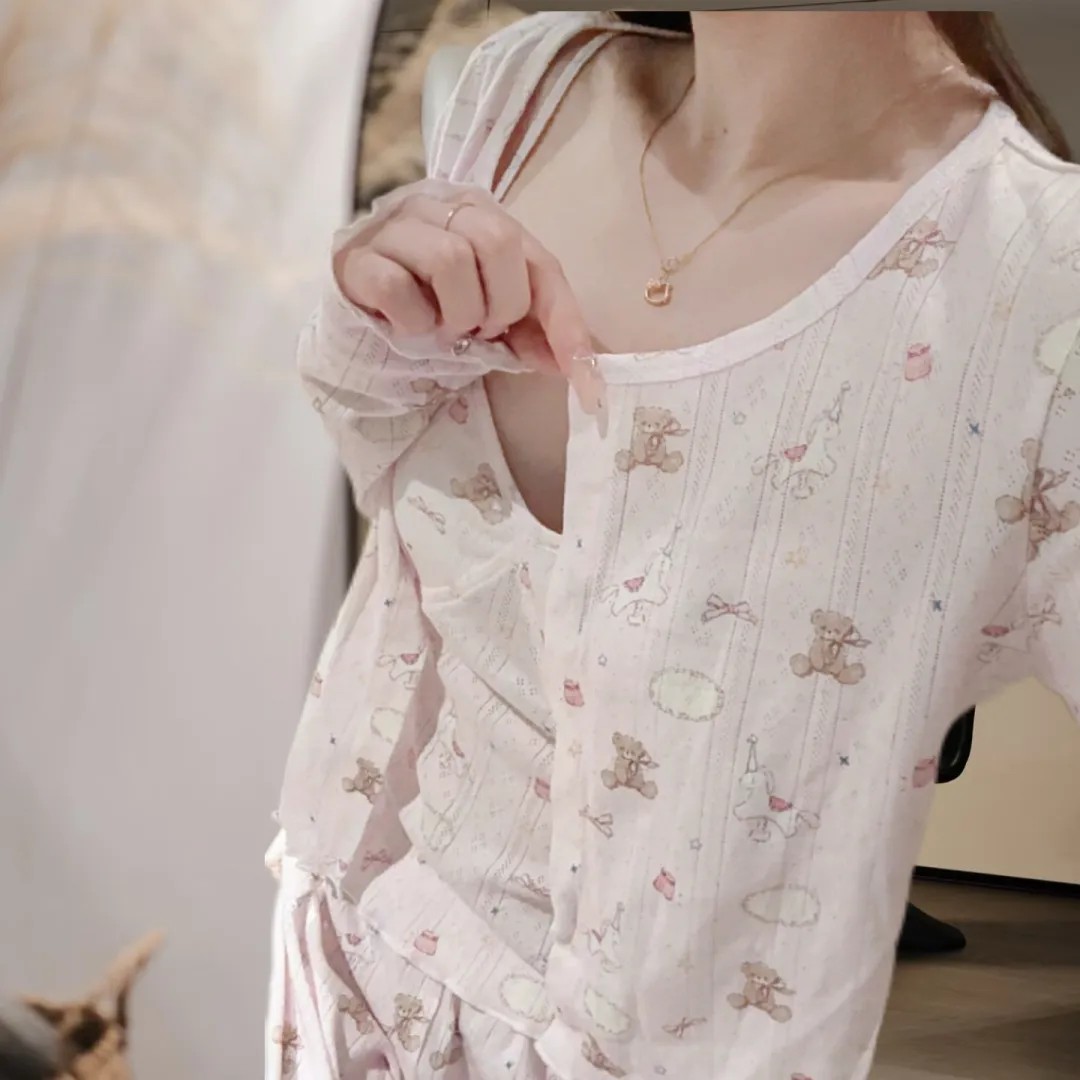 莫代尔棉女小熊印花睡衣套装