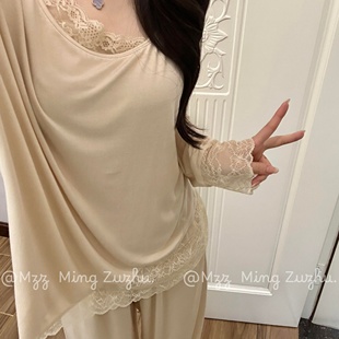 可外穿家居服套装 2025新款 长裤 纯欲风长袖 莫代尔性感睡衣女春秋季