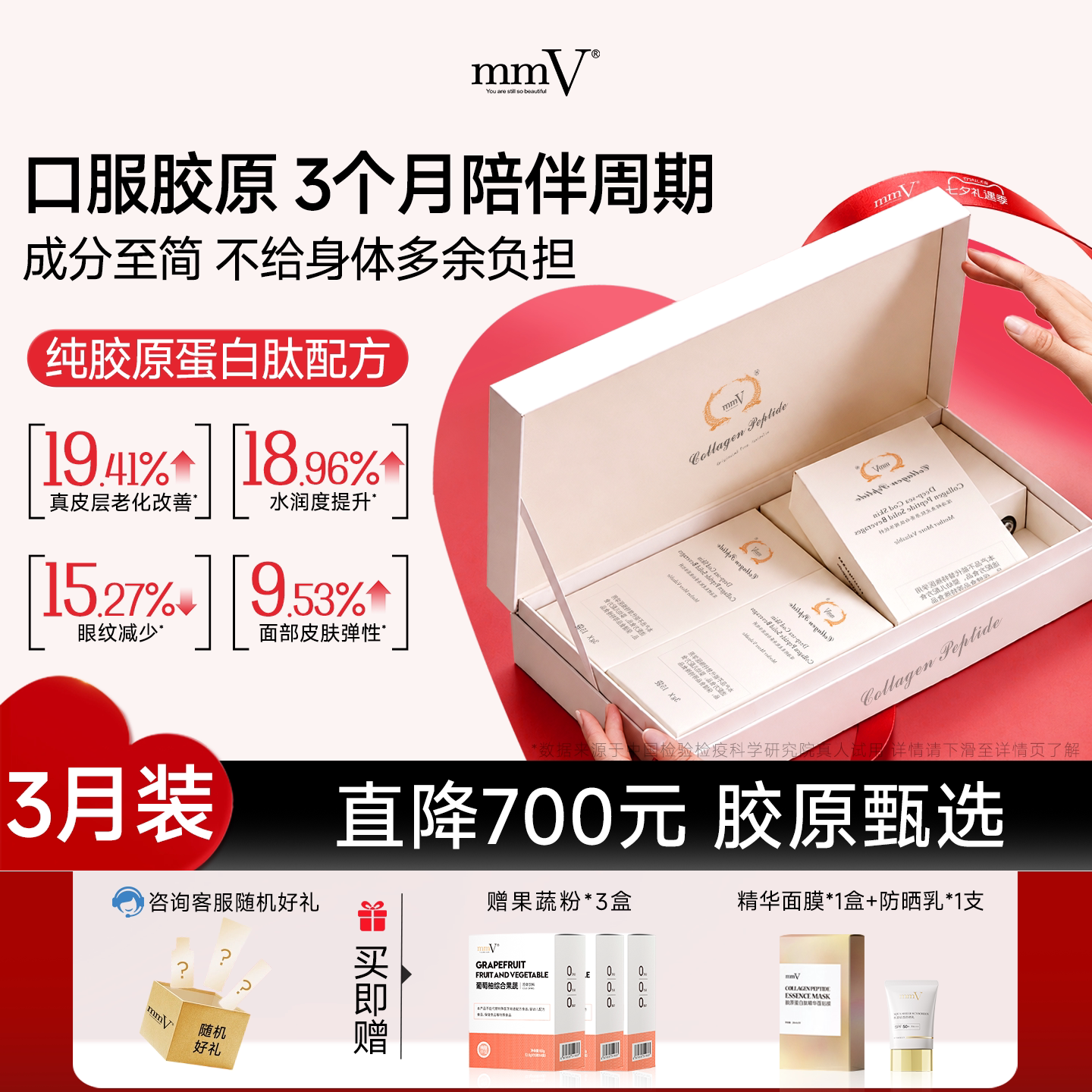 mmV深海鳕鱼皮小分子肽易吸收女士胶原蛋白肽粉官方正品3个月套装