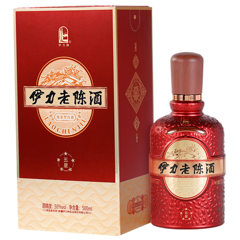 伊力牌五星老陈酒绵柔型纯粮食酿造口粮酒白酒38度500ml礼盒正品