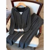 休闲显瘦套装 胖mm时尚 外穿两件套大码 慵懒连帽假两件上衣女阔腿裤