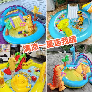 充气游泳池大型家用宝宝家庭滑梯儿童小孩户外水池喷水加厚