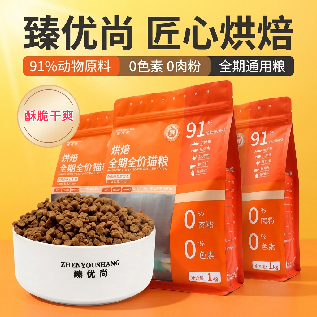臻优尚低温烘焙猫粮鲜肉无谷幼猫成猫蓝猫金枪鱼三文鱼试吃装正品