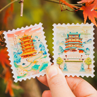 四大名楼亚克力冰箱贴黄鹤楼岳阳楼鹳雀楼创意邮票磁贴景区纪念