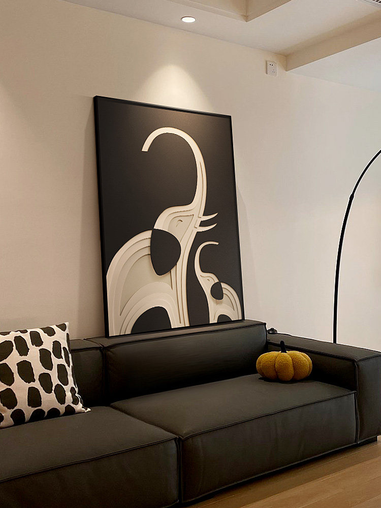 简约现代客厅装饰画黑白大象电视墙壁画高级感新款沙发背景墙挂画