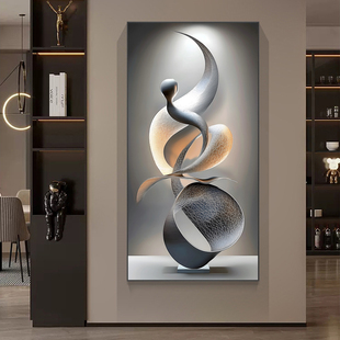 现代轻奢抽象玄关画高端大气竖版晶瓷画灯画高级感过道走廊装饰画