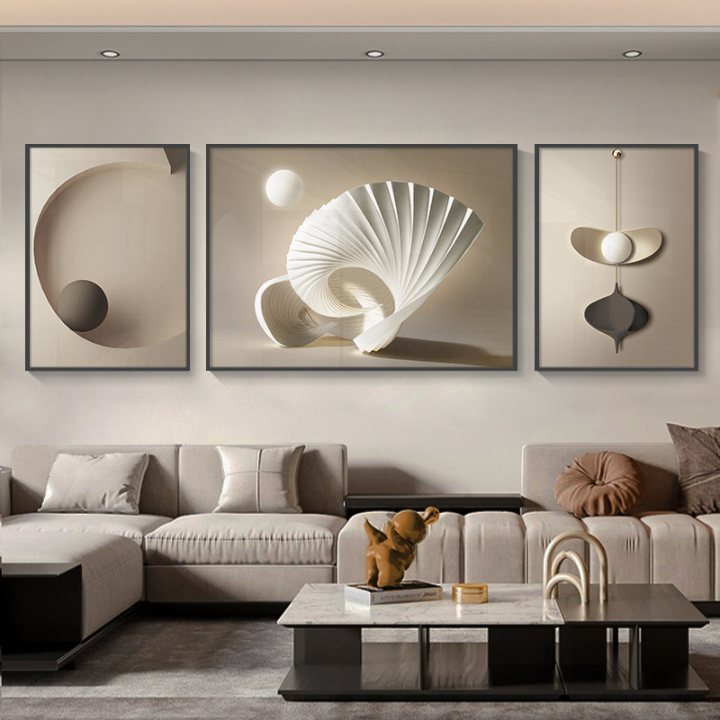 意式极简客厅挂画高级感沙发背景墙装饰画轻奢高档大气抽象三联画