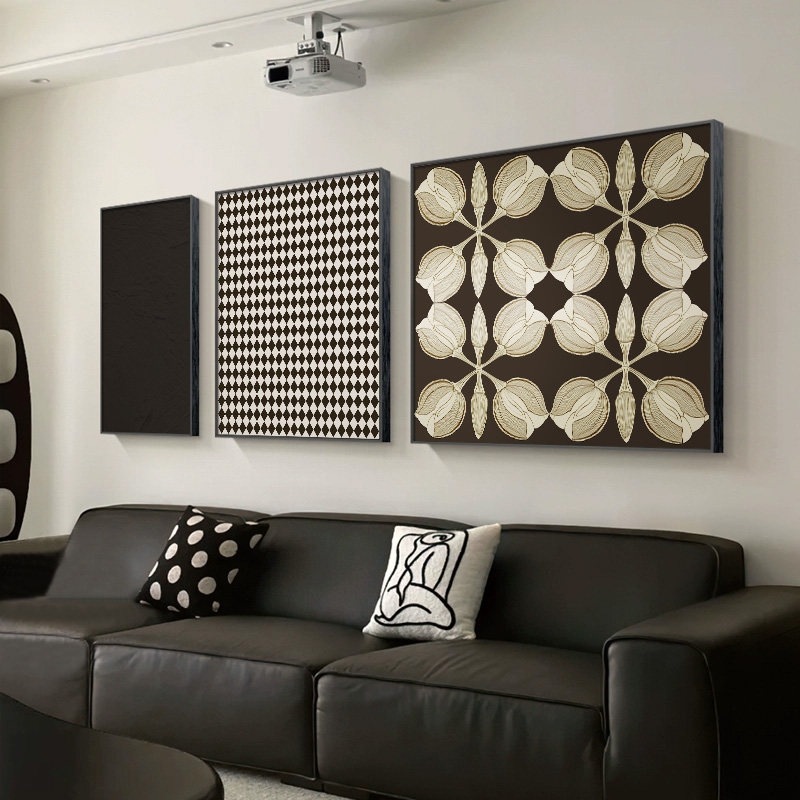 黑白现代简约客厅装饰画抽象线条沙发背景墙挂画侘寂风肌理感壁画