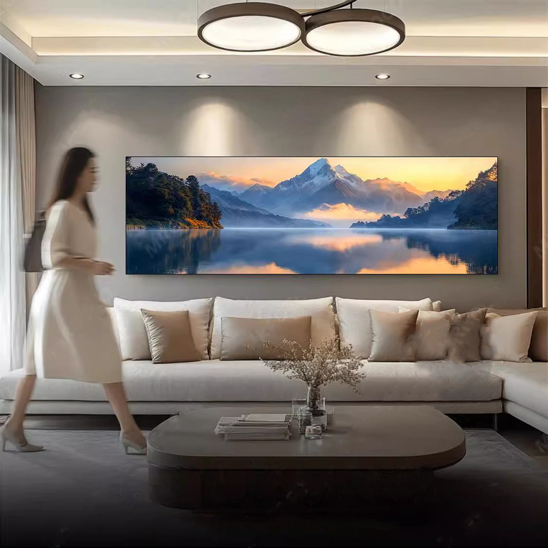 日出山水风景客厅装饰画沙发背景墙挂画现代简约轻奢高级感壁画