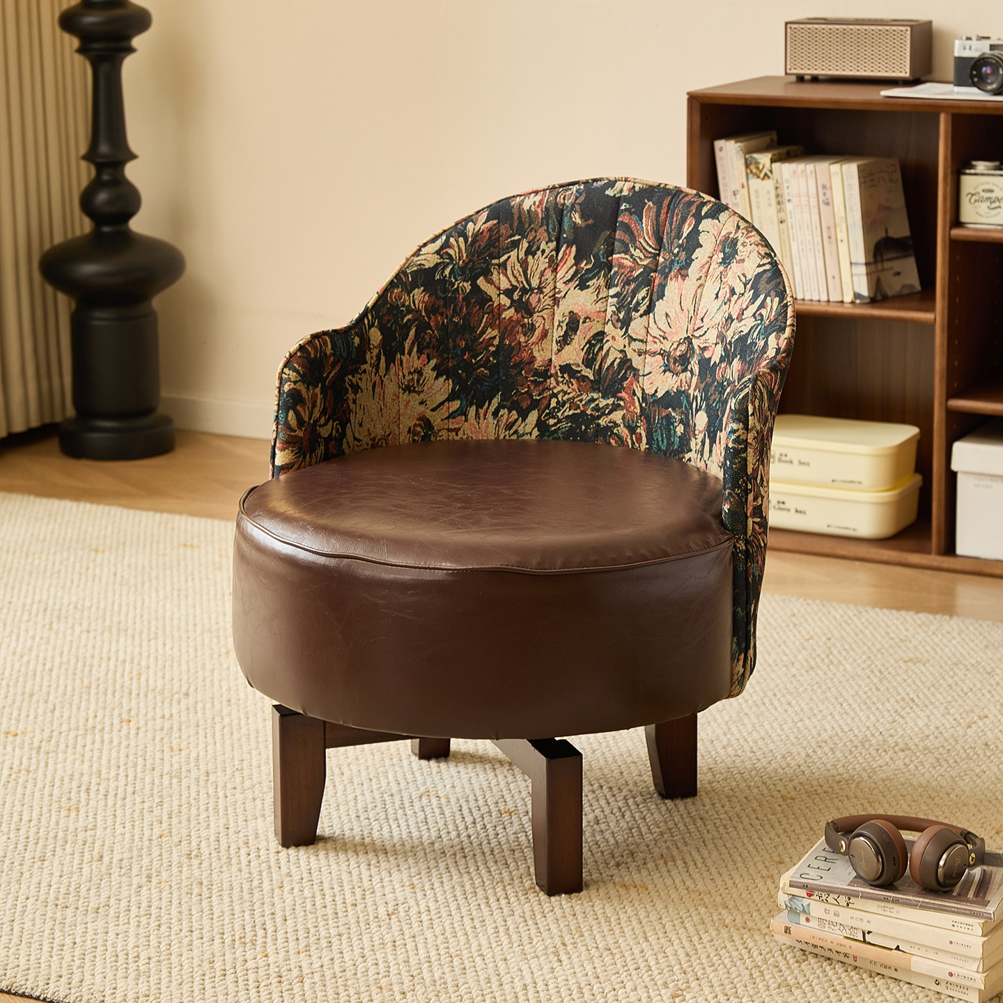 家用单人沙发实木休闲椅子客厅阳台旋转座椅久坐沙发椅卧室靠背椅