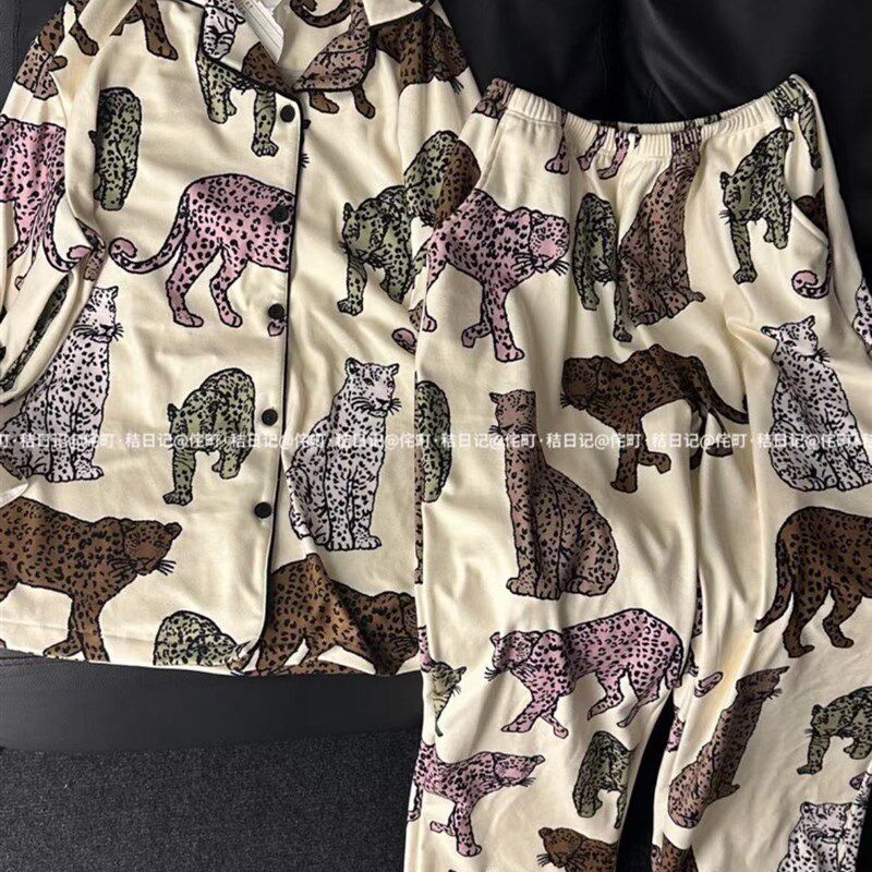 侘町秋冬德绒睡衣k中性情侣开衫宽松动物家居服休闲可外穿套装居