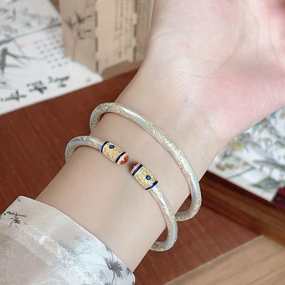 高级感新款中式描金纯银手镯送女生生日礼物送闺蜜实用母亲节礼物