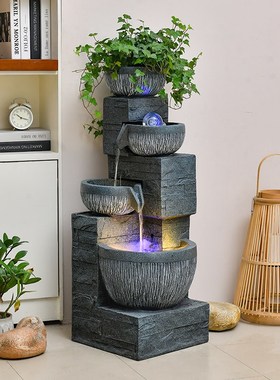 风车流水摆件循环水客厅装饰品大件落地招K财电视柜旁加湿器风水