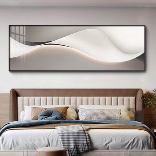 现代简约床头h装饰画极简抽象酒店别墅壁画横款高档卧室睡房挂画