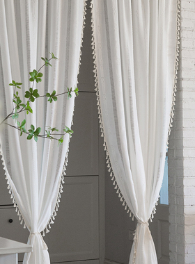 棉麻日式入户玄关门帘隔断帘免打孔卧室厨房遮挡杂物布帘挂帘白色