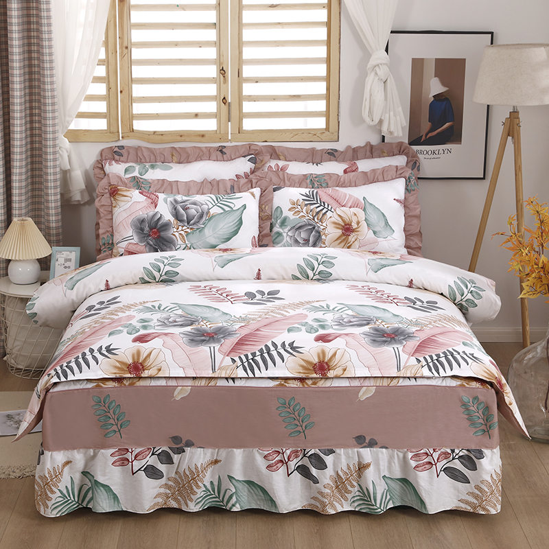 纯棉床裙1.8m床四件套全棉w公主风床罩式夹棉加厚斜纹被套床上用